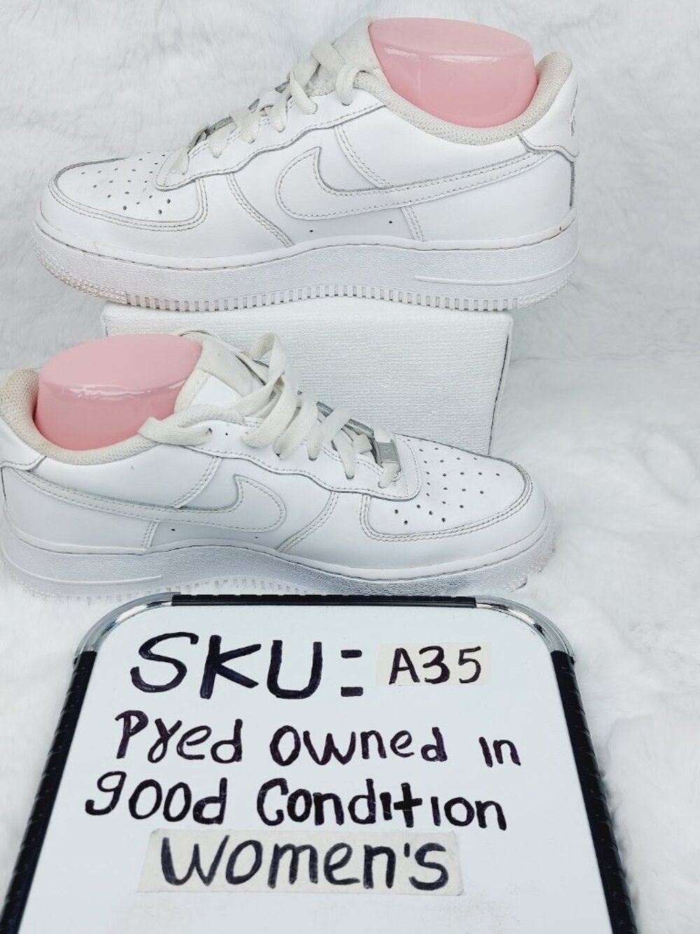 Nike Women's White Air Force 1 Leather Low Top Athletic Sneaker Size US 6.5 - Picture 10 of 10